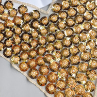 Col en dentelle dorée orné de perles et de paillettes, accessoire décoratif de luxe, col en dentelle fleuri, broderie appliquée pour vêtements musulmans