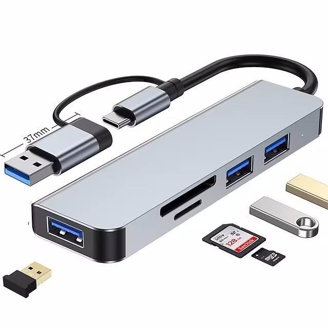 5in1 7In1 Expansion Dock Hub PC USB Hub USB3.0 Splitter Adapter Port Replicator Type C to Card Reader USB 3.0 for PC