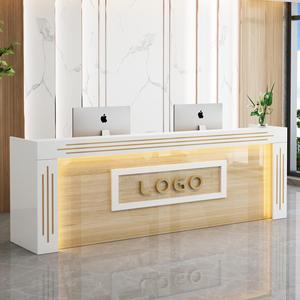Moderno LED colorido mostrador de recepción en forma de I mostrador de recepción personalizado estilo especial escritorio de la empresa para la venta - Product Image 5