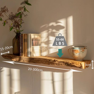 Étagère flottante en bois massif sur mesure avec bord naturel |   Étagère murale pour <span class=keywords><strong>CD</strong></span> et livres, présentoir irrégulier pour salon rétro - Product Image 3