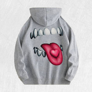 Felpa <span class=keywords><strong>con</strong></span> <span class=keywords><strong>Cappuccio</strong></span> <span class=keywords><strong>con</strong></span> Grafica di Bocca e Cuore Audace, 100% Cotone, Magazzino USA, 6 Colori - Product Image 2