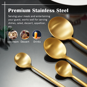 Bán buôn giá Bắc Âu Chất lượng cao thép không gỉ Flatware muỗng nĩa dao besteck Bộ Matte vàng đen Hoàng Gia Vàng dao kéo - Product Image 3