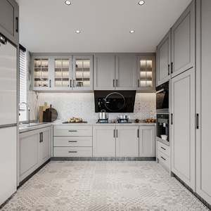 Armoires de cuisine modernes en forme de U SANTOPOVA avec portes shaker et unités de rangement hautes - Product Image 1