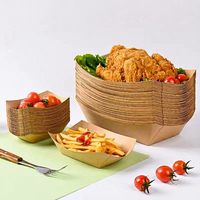 Barquettes jetables en papier kraft en gros, sans PFAS, résistantes à la graisse et à l'huile, pour frites et snacks BBQ, conteneurs OEM en vrac