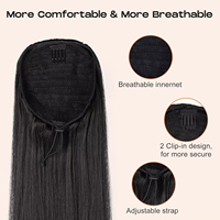 Queue de cheval synthétique de 22 pouces, lisse et bouclée, avec cordon de serrage, extension de cheveux à clipser pour femmes, style Yaki