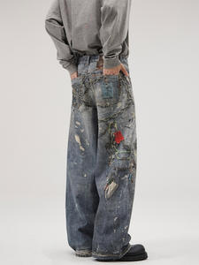 Jeans distintivos <span class=keywords><strong>rectos</strong></span> sueltos para hombre con impresión digital de Corte Real de calle alta popular de primavera - Product Image 3