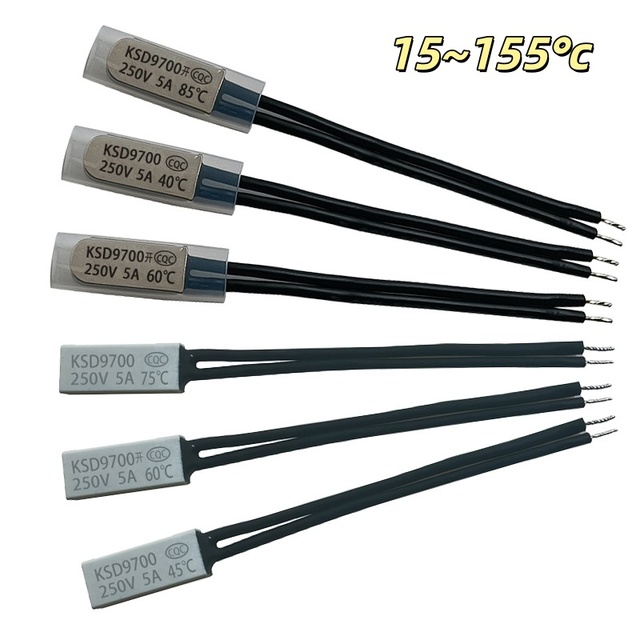 KSD9700 Thermal Protector 5A 250V Temperature Control Switch 40℃-155℃ Overload Cutoff for Lithium Battery Pack Power Tools