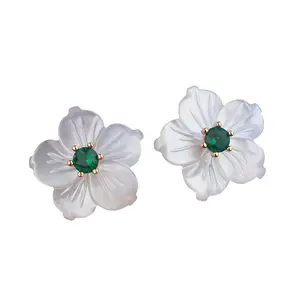 Custom High quality Fashion Jewelry Personalized Shell Flower Studs Earrings Colorful Zircon Earrings For Women Jewelry