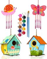 Kit de 4 maisons d'oiseaux en bois à peindre et carillons éoliens – Kits DIY pour maisons d'oiseaux et carillons éoliens – Kit de bricolage