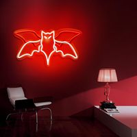 Décoration d'Halloween et gothique : Enseigne néon LED chauve-souris volante, lumière néon USB à intensité variable, éclat rouge pour une décoration murale effrayante