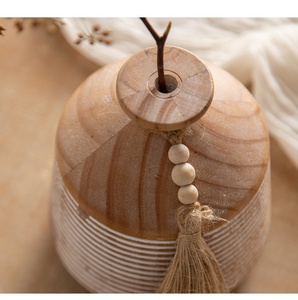 Nuovo Trend Vaso per Fiori in Legno Naturale Rustico con Perline di Legno e Nappine, Fatto a Mano, Stile Zen <span class=keywords><strong>Asiatico</strong></span>, Vaso Decorativo per Matrimoni e Casa - Product Image 5