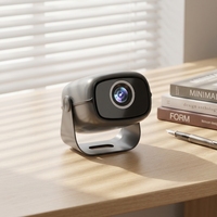 Projecteur intelligent portable avec support rotatif, système Android intégré, prise en charge Wi-Fi et Bluetooth, commande vocale IA, haut-parleurs intégrés, pour la maison et l'extérieur