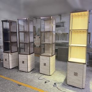 יוקרה נירוסטה תכשיטים זכוכית חלון תצוגה תכשיטים חנות קמעונאית חנות דלפק עץ ארון עם אור הוביל - Product Image 1