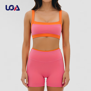 <span class=keywords><strong>Reggiseno</strong></span> Sportivo da Yoga a Doppio Strato con <span class=keywords><strong>Imbottitura</strong></span> Integrata, Vita Alta Elastica Traspirante a Righe Bicolore a Contrasto - Product Image 1