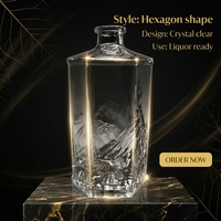 Botol Brandy Whisky Gin Tequila Mewah 500ml Isi Ulang Bentuk Heksagonal Kristal Bening Dengan Tutup Gabus Kaca
