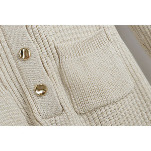 2026 新款奢华女式金色连衣裙圆领长袖针织荷叶边短裙秋季休闲迷你连衣裙女式 - Product Image 4