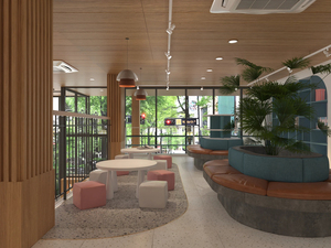 Service de design d'intérieur de librairie moderne sur mesure, aménagement élégant de papeterie avec étagères en bois éclairées - Product Image 5