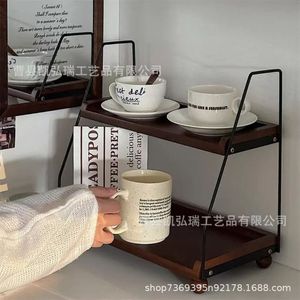 Estante de almacenamiento retro de madera, organizador multifuncional de tazas de café para escritorio, estante de almacenamiento combinado de hierro y madera - Product Image 4