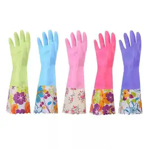 Guantes de goma resistentes al agua, manoplas antiincrustantes de manga larga, color rosa, para jardinería, lavandería, cocina, lavado de platos