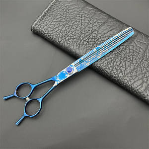 กรรไกรตัดขนสัตว์เลี้ยง Mi Pet Grooming ขนาด 7.5 นิ้ว ทำจากสแตนเลส สำหรับตัดขนสุนัข แบบโค้งและแบบตรง ลายก้างปลา สีฟ้า - Product Image 3