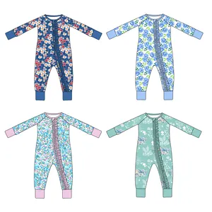 Custom Print Bamboo Viscose Newborn Baby Rompers Clothes Onesie 2 Way Zipper Toddler Pajamas Sleeper Clothes