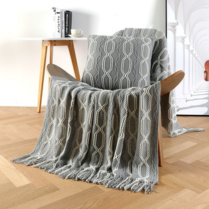 Manta de punto a cuadros nórdicos de lujo con borlas, <span class=keywords><strong>funda</strong></span> texturizada inspirada en Navidad suave y cálida para sofá, dormitorio, Coreano único - Product Image 1
