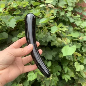 Gepolijste Steen Natuurlijke Enorme Zwarte Obsidiaan Penis Yoni Massager Kristallen Massage Wand Yoni Stick Crystal Dildo Voor Vrouwen Volwassenen