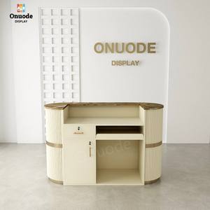 Mostrador de Recepción de Acero Inoxidable de Alta Calidad con Logotipo Personalizado, Mostrador de Caja Resistente con Iluminación LED, Vitrinas Beige Ecológicas - Product Image 6