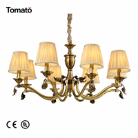 Lustre en laiton antique à 6-12 lumières, hauteur réglable, abat-jour, douille E14, certifié CE/ économie d'énergie pour salon, hôtel