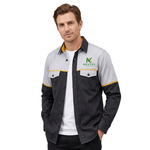 Ropa de Trabajo para Hombre, Camisa de Algodón de Manga Larga con Botones, Gris y Negro con Parches, Uniforme Antipolvo - Product Image 2