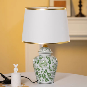 Màu Xanh Lá Cây Sứ Gốm Gừng Jar Đèn Với Vải Bóng Râm Mộc Mạc Đèn Bàn Cho Trang Trí Nội Thất Thân Thiện Với Môi Điện Powered - Product Image 6