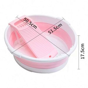 All-in-One Foldable <b>Round</b> PP Plastic 51cm Portable Eco-Friendly Oversized Rubbing Board Wash <b>Basin</b> - Product Image 5