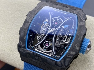 Reloj de lujo personalizado de alta calidad con caja cuadrada hueca de fibra de carbono, cristal de zafiro y correa de nailon, elegante reloj para hombre. - Product Image 3