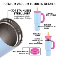 Gobelet isotherme portable en acier inoxydable 304 de 40 oz avec logo personnalisé, poignée et paille, idéal pour les voyages en extérieur