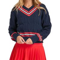 Pull en tricot classique pour femmes, style preppy, col en V torsadé, 100% coton, pour clubs de golf et de tennis, vente en gros OEM, logo personnalisé