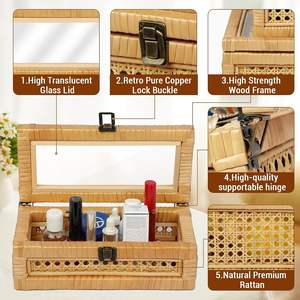 Juego de 3 Cajas de Ratán con Tapa de Vidrio Marrón con Tapas para Decoración del Hogar, Caja Decorativa de Mimbre con Tapa con Bisagras, Cestas de Mimbre para Almacenamiento - Product Image 5