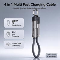 Kabel USB-C Premium 240W 4-in-1 Gantungan Kunci Pengisian Cepat Foil Silikon iPhone 15/16/17 Tablet Android Power Bank Kabel Pendek