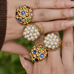 Anillo de Diseño Vintage con Forma de Cápsula de Loto, Acero Inoxidable, Chapado en Oro de 18K, con Piedra de Vidrio de Color, Anillo de Moda para Mujer - Product Image 2