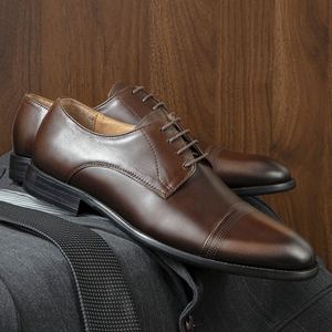 High Quality Trendy Men's Genuine Leather Oxford Lace-Up Closure <b>Pointed</b> Toe Office Career Casual Dress Shoes Patchwork - Product Image 6