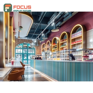 Mostrador de Servicio de Café Creativo con Estante para Condimentos y Revestimiento de Chapa de Roble - Product Image 5