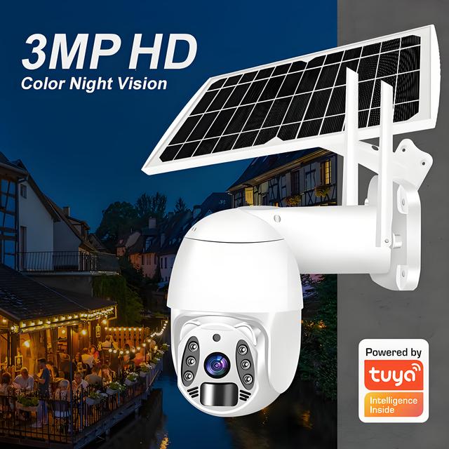 Solar Powered PTZ Security Camera Optional with 10400mAh Battery WIFI 4G Wireless Outdoor Surveillance SX Zoom Tuya APP Support