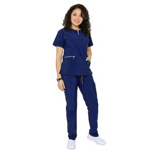 2025 nouveauté personnalisé femmes soins infirmiers gommage survêtement hôpital ensembles Zip femmes gommage élégant Slim Fit hôpital uniforme - Product Image 4