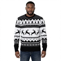 Pull de Noël pour homme FNJIA, col rond, tricot jacquard, motif renne, sapin, flocon de neige, manches longues, pull de fête