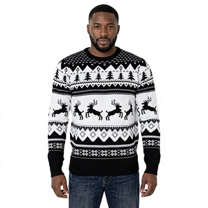 FNJIA <strong>Men</strong> Knitted Crew Neck <strong>Christmas</strong> Sweater Jacquard Knit <strong>Christmas</strong> <strong>Jumper</strong> Reindeer Tree Snowflake Long Sleeve Holiday Sweater - Product Image 1