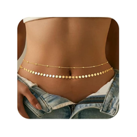 Chaîne de taille ajustable pour femme, plaquée or 14K, étanche, avec paillettes métalliques, pièces de monnaie, disques géométriques double couche et perles en laiton