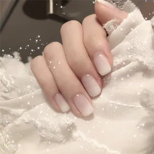 반짝이 흰색 그라디언트 인공 거짓 손톱 매력 투명 프랑스어 손톱 간단한 디자인 손톱 손가락 매니큐어 도구