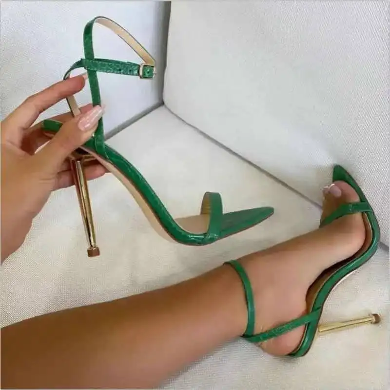 Ankle Strap Green Women's High Heels 11CM Sandals Pointed Toe Female Party Shoes Sandalias de mujer