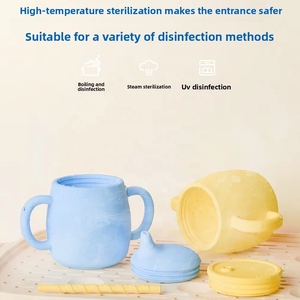 Biberon d'apprentissage pour bébé en silicone souple, sans BPA, anti-fuite, avec poignée anti-chute et paille, pour eau et collations - Product Image 4