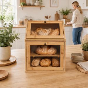 Boîte de rangement pour pain en bambou avec couvercle, anti-poussière, pour comptoir de cuisine, armoire de conservation des aliments, multi-niveaux, pour pain et en-cas - Product Image 1