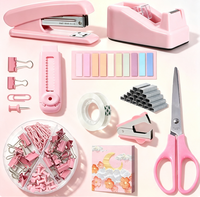 Ensemble de papeterie mignon en plastique PVC rose pour les classes 1 à 3, tout-en-un, cadeau de Noël pour la rentrée scolaire, étui portable, fournitures pour filles